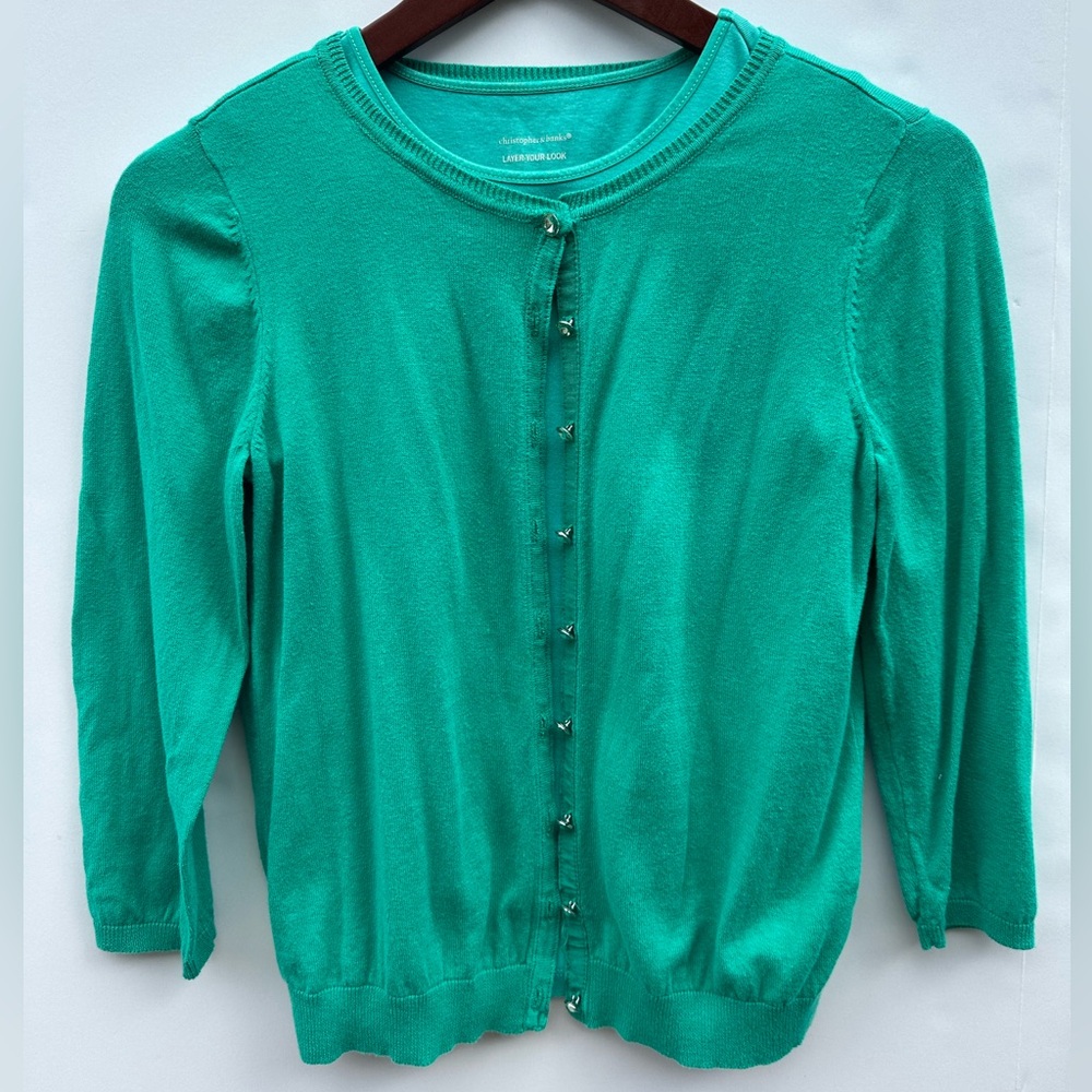 Christopher & Banks Teal Layered Top and Cardigan Set Size S/P Kelly Green